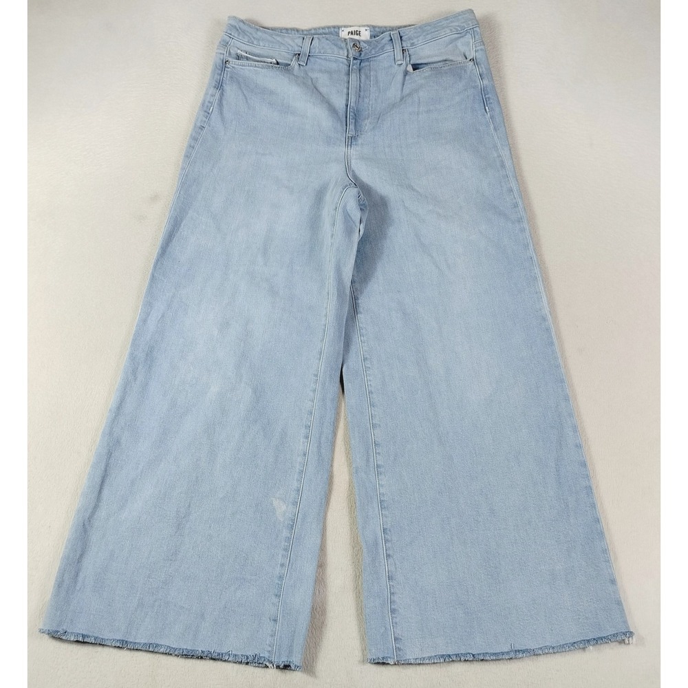 Paige Harper Ankle Jeans Womens 32 Blue Distressed High Rise Wide Leg Baggy
